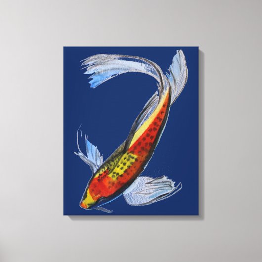 オレンジ日本のコイ鯉の水彩画 キャンバスプリント (正面)