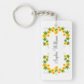 オレンジ日本の色の花は白 キーホルダー (正面)