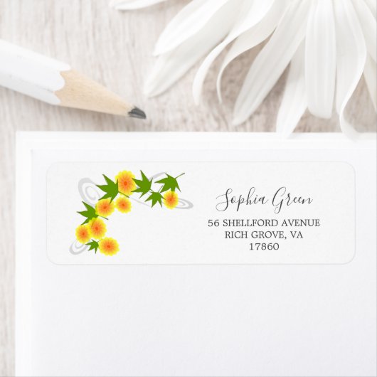 オレンジ日本の色の花は白 ラベル (インサイチュ)