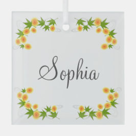 オレンジ日本の色の花 ガラスオーナメント