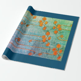 オレンジ日本人WOODBLOCKのプリントの包装紙 ラッピングペーパー