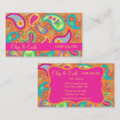 オレンジ明るい赤紫色ピンクモダンペイズリーウィムシー模様 名刺 (正面/裏面)