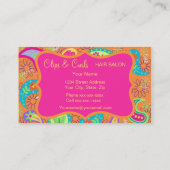 オレンジ明るい赤紫色ピンクモダンペイズリーウィムシー模様 名刺 (裏面)