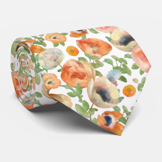 オレンジ春の花 ネクタイ (ロール)