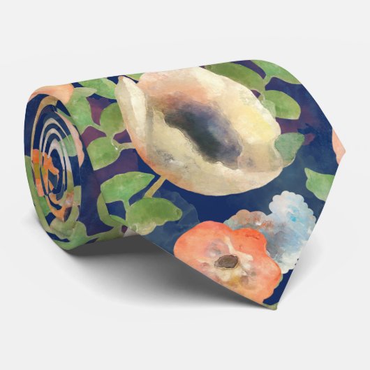 オレンジ春の花 ネクタイ (ロール)