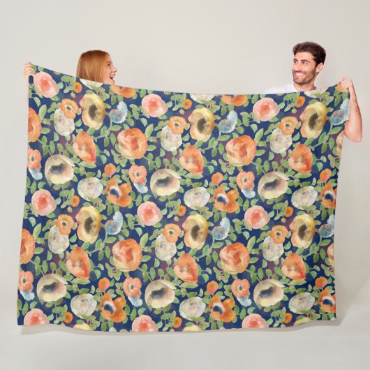 オレンジ春の花 フリースブランケット (インサイチュ)