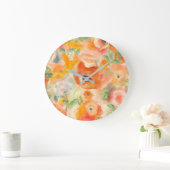 オレンジ春の花 ラージ壁時計 (ホーム)