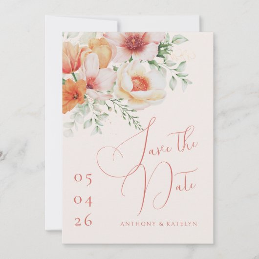 オレンジ春サマーピーチ結婚フローラ セーブザデート (正面)