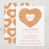 オレンジ春チューリップ花ハート結婚アート 招待状 (正面/裏面)