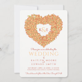 オレンジ春チューリップ花ハート結婚アート 招待状