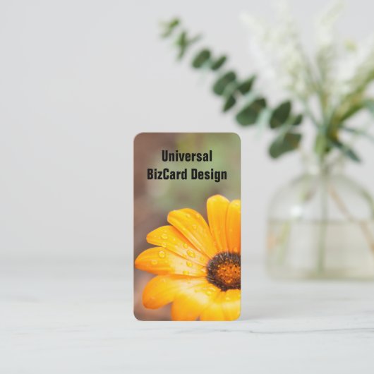 オレンジ春フラッシュアフリカデイジークローズアップ 名刺 (スタンド正面)