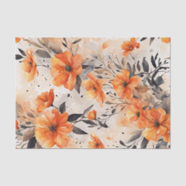 オレンジ春花模様1デコページ紙 薄葉紙