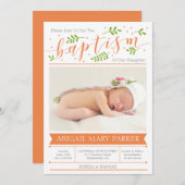 オレンジ書道洗礼写真招待状カード 招待状 (正面/裏面)