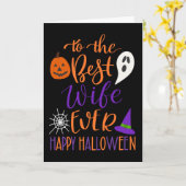 オレンジ最高のと紫でのハロウィーンを持つ妻 カード (黄色い花)