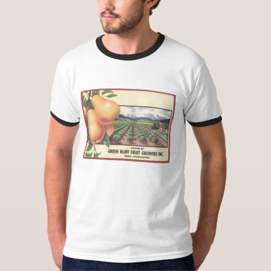 オレンジ木枠の芸術の緑の絶壁の果物栽培者 Tシャツ (正面)