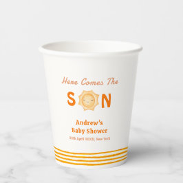 オレンジ来色かわいい息子の赤ちゃんシャワー 紙コップ