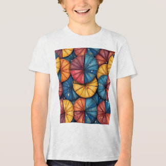 オレンジ柄の子供の短い袖Tシャツ トライブレンドＴシャツ