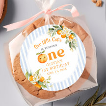 オレンジ柑橘系キュートな小さな子 誕生日ステッカー