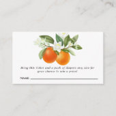 オレンジ柑橘系フローラベビーシャワーおむつラッフル エンクロージャーカード (正面)