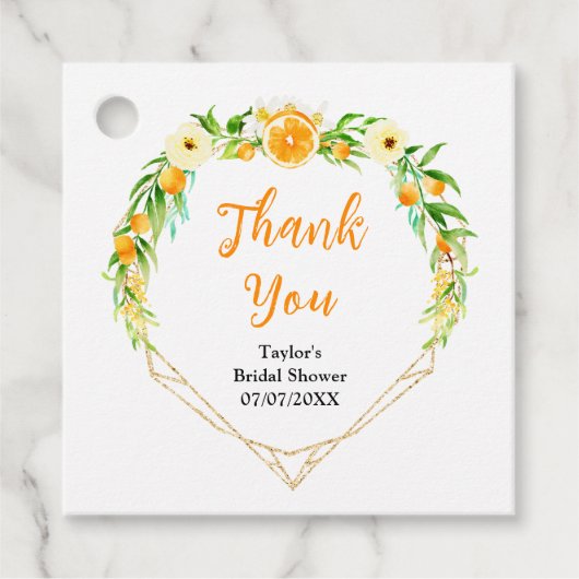 オレンジ柑橘系ブライダルシャワーサンキュー フェイバータグ (正面)