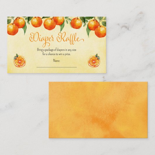 オレンジ柑橘系ベビーシャワーフルーツオムツラッフル エンクロージャーカード (正面/裏面)