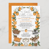 オレンジ柑橘系森林動物仮想ベビーシャワー 招待状 (正面/裏面)