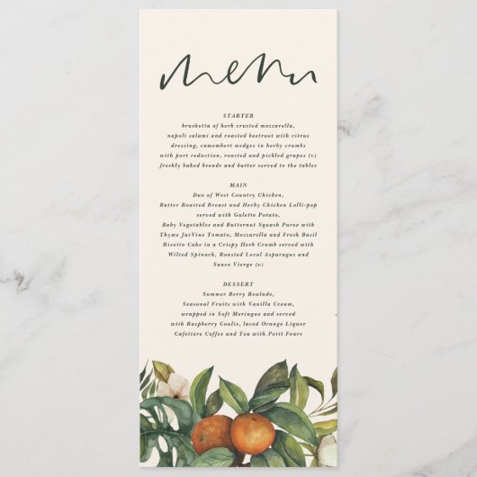 オレンジ柑橘系水彩植物性フローラ結婚ズ メニュー (正面)