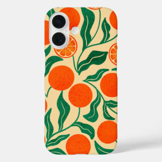 オレンジ柑橘類の華やかなボタニカル柄 iPhone 16ケース