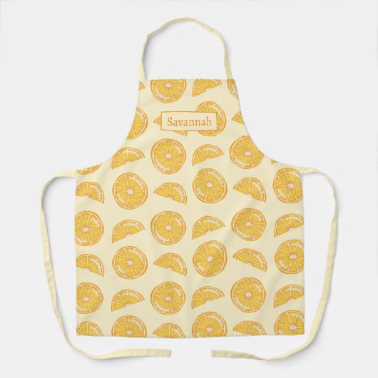 オレンジ柑橘類フルーツスライスの模様と名前をカスタムする エプロン (正面)