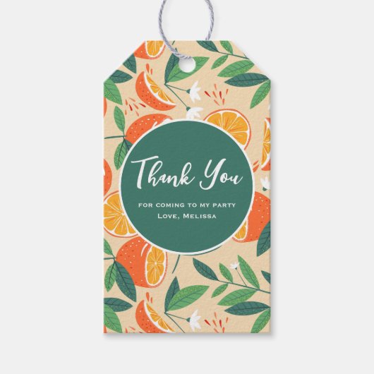 オレンジ柑橘類フルーツレトロパターンサンキュー ギフトタグ (正面)
