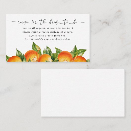 オレンジ柑橘類ブライダルシャワーレシピリクエスト エンクロージャーカード (正面/裏面)