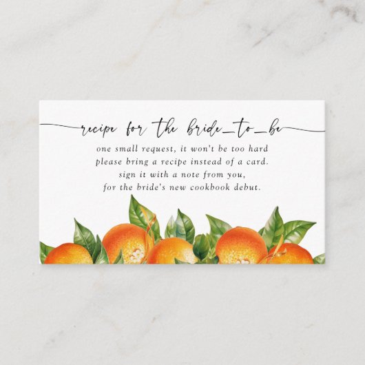 オレンジ柑橘類ブライダルシャワーレシピリクエスト エンクロージャーカード (正面)