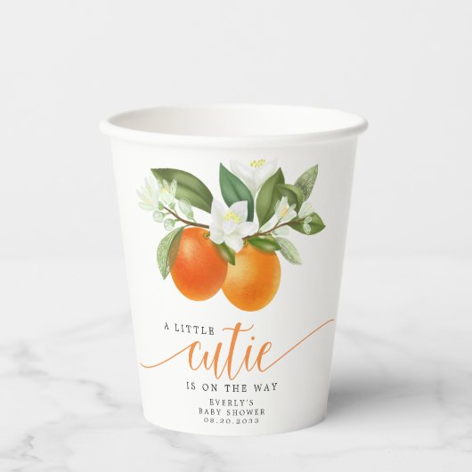 オレンジ柑橘類リトルかわいこちゃんオンザウェイベビーシャワー 紙コップ (正面)