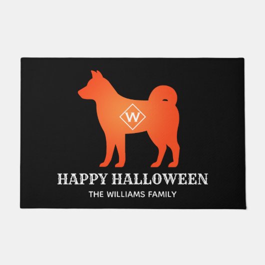 オレンジ柴犬ハッピーハローウィン名前をカスタムする ドアマット (正面)