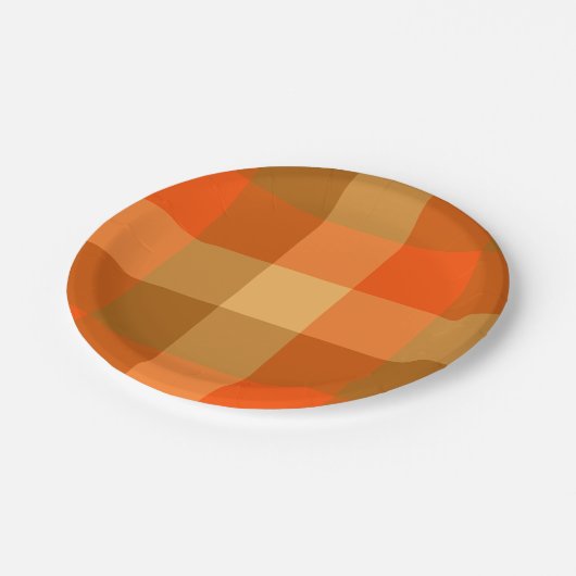 オレンジ格子縞の紙皿 ペーパープレート (アングル)