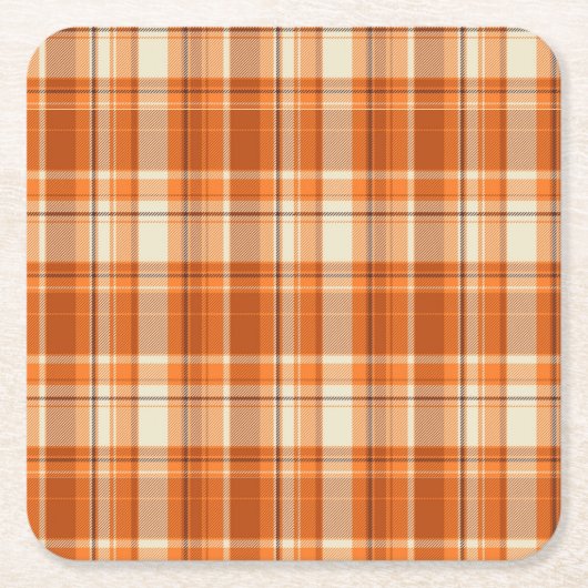 オレンジ格子縞 スクエアペーパーコースター (正面)