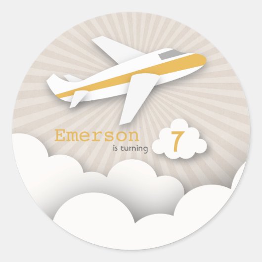 オレンジ機誕生日パーティーステッカー ラウンドシール (正面)