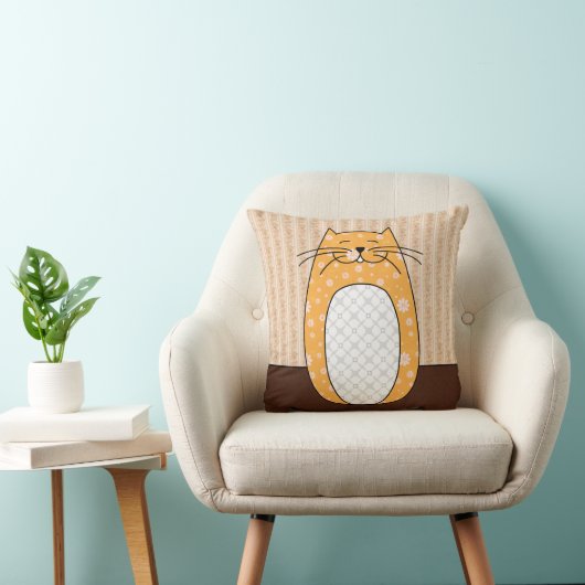 「オレンジ民俗猫」の枕 クッション (椅子)