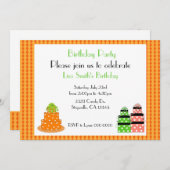 オレンジ水玉模様お誕生日ケーキパーティの招待状 招待状 (正面/裏面)