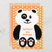 オレンジ水玉模様のパンダの誕生日の招待状 招待状 (正面/裏面)