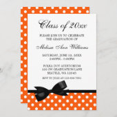 オレンジ水玉模様の黒の弓卒業の発表 招待状 (正面/裏面)