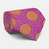 オレンジ水玉模様オンピンクマゼンタレザープリント ネクタイ (ロール)