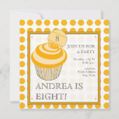 オレンジ水玉模様カップケーキ誕生パーティーの招待 招待状 (正面)