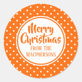 オレンジ水玉模様クリスマスステッカー ラウンドシール