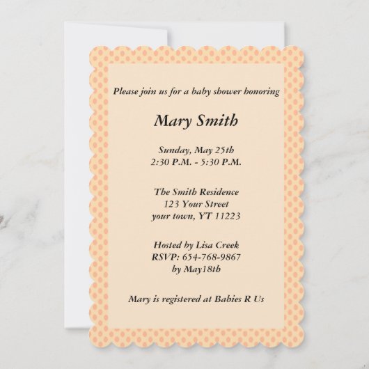 オレンジ水玉模様レースハートベビーシャワー招待状 招待状 (裏面)