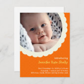 オレンジ水玉模様ロゼット写真かわいいベビー誕生 案内状 (正面/裏面)