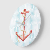 オレンジ水色いかり ラージ壁時計 (傾斜)