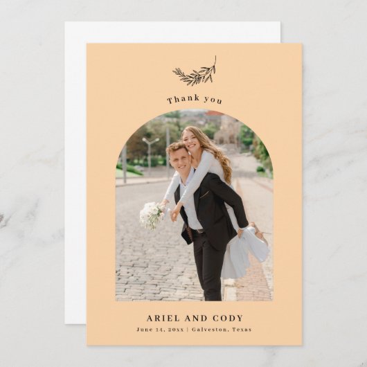 オレンジ淡い色の色 |アーチ結婚の写真サンキューカード サンキューカード (正面/裏面)