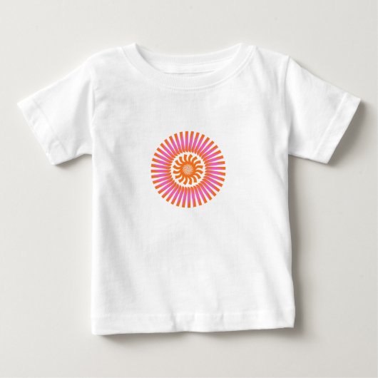 オレンジ渦巻きサンシャイン抽象幾何学デザイン ベビーTシャツ (正面)