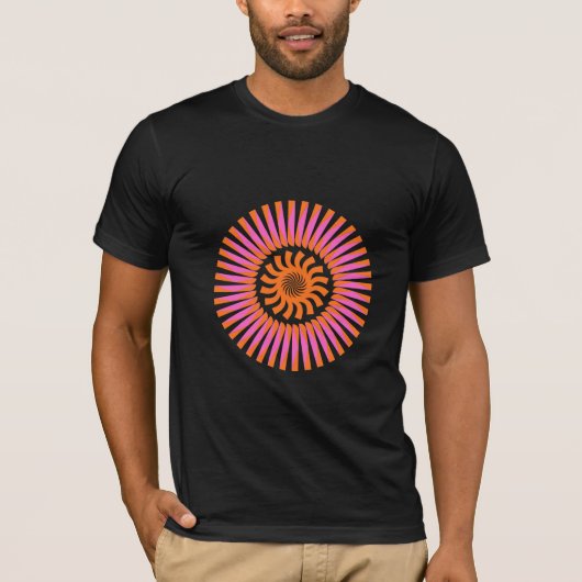 オレンジ渦巻きサンシャイン抽象幾何学デザイン Tシャツ (正面)